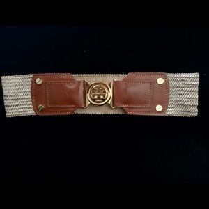 Tory Burch Woven Stretch Medallion Belt